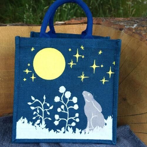 " Hare and Moon" Jute Shopping Bag